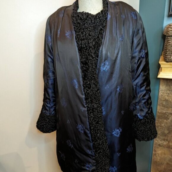 Vintage mid century Reversible Persian lamb, mink and silk coat Size 12 L - Picture 11 of 15